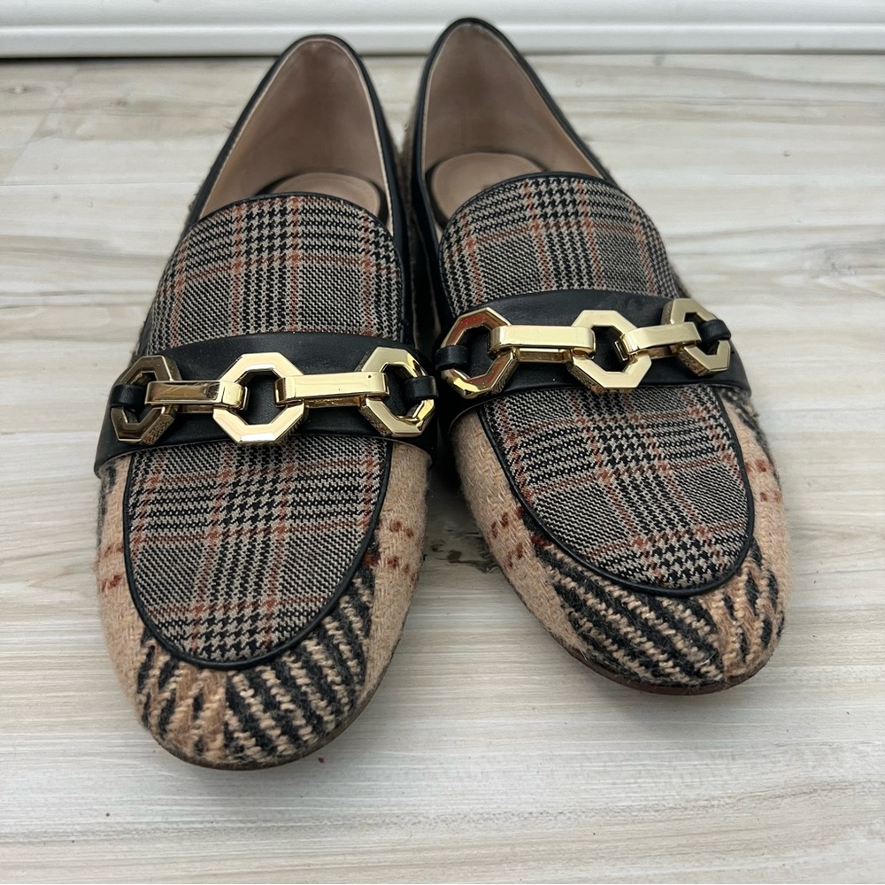 Louise et Cie Lo Brone Brown Plaid Chain Loafers - Picture 2 of 10